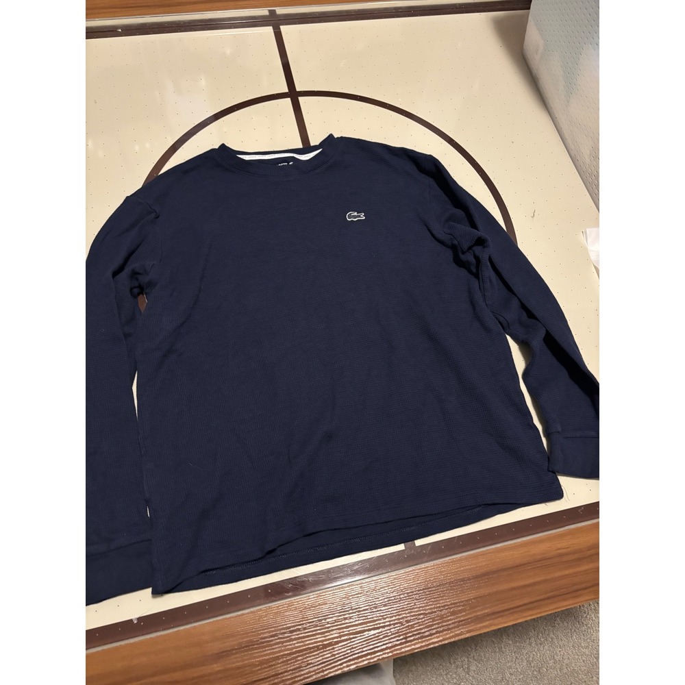 1173 Lacoste Mens XL Navy Blue Waffle Knit Long Sleeve Sleepwear Thermal  Logo